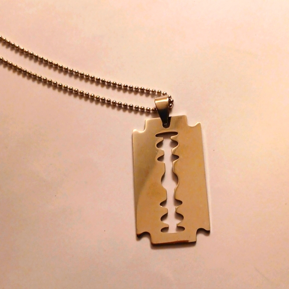 Silver Razor Blade Pendant Necklace - Picture 3 of 3